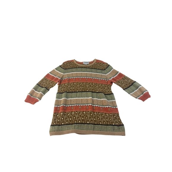 Alfred Dunner Sweater Petite Large Floral Peach Green Embroidered Knit Casual - Picture 2 of 7